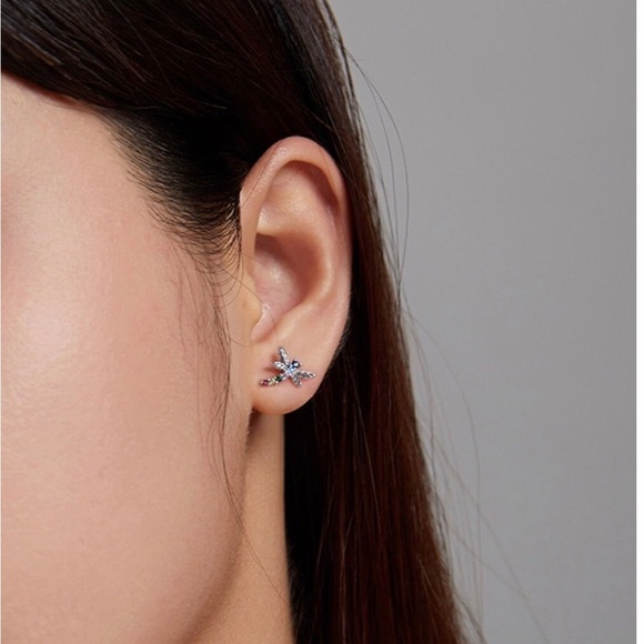 925 Sterling Silver Colorful Multiple Zircon Dragonfly Stud Earrings. - Picture 5 of 8